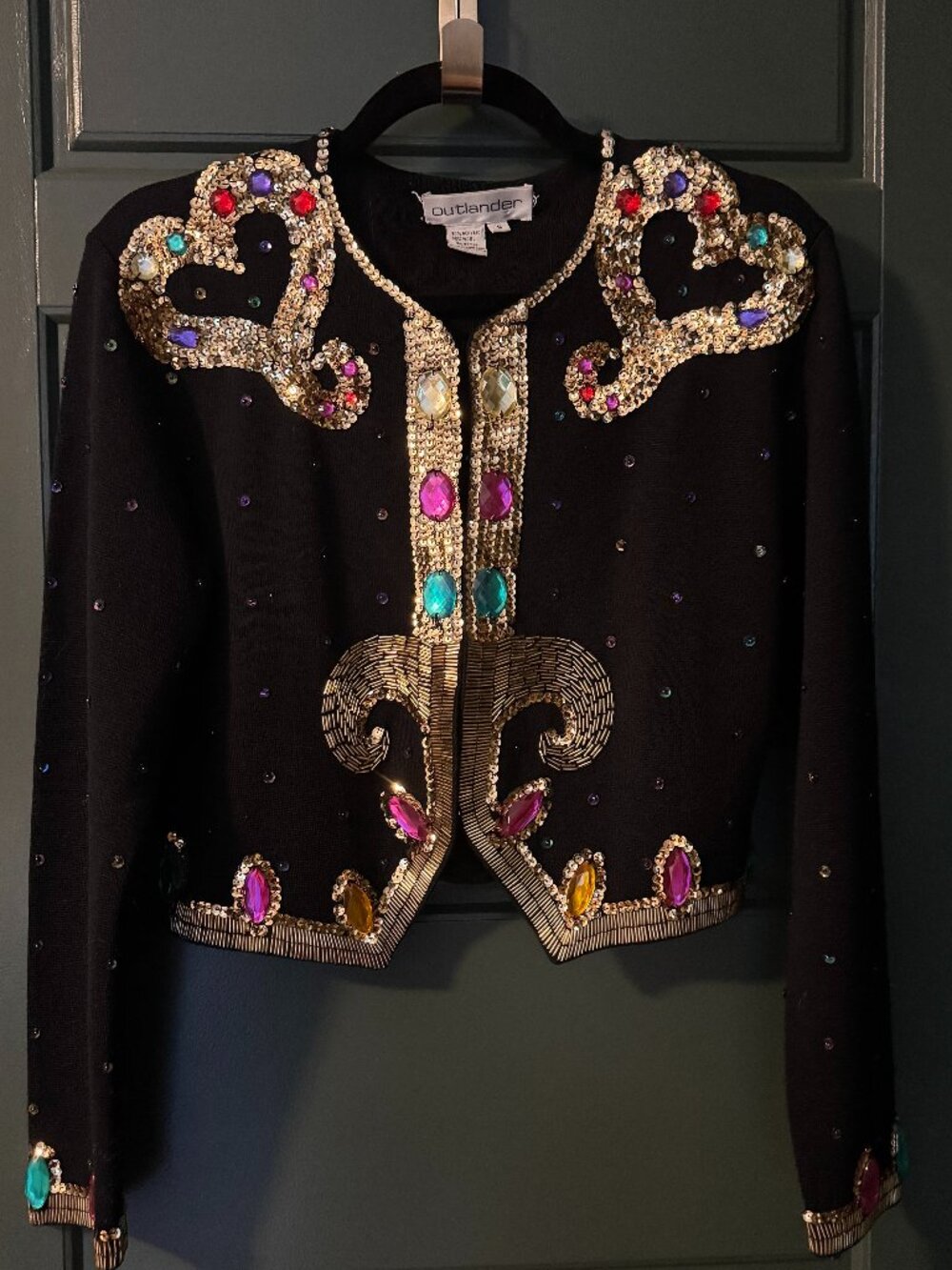 Vintage Outlander Beaded Sequin Jeweled Cardigan Sz S Baroque Statement Jacket